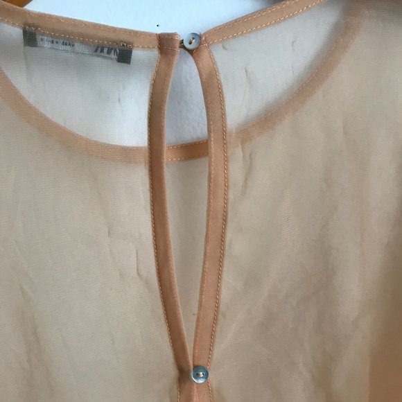 Zara Nude Sheer Long Sleeve Belted Blouse - Picture 5 of 13